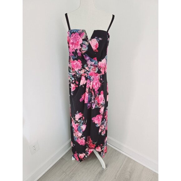 City Chic Romantic Rose Floral Strapless Faux Wrap Hi Low Maxi Dress 22 XL NEW - Picture 2 of 14